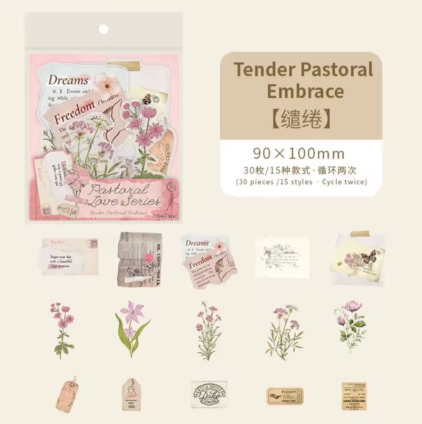30 Stickers Vintage Texto & Flores
