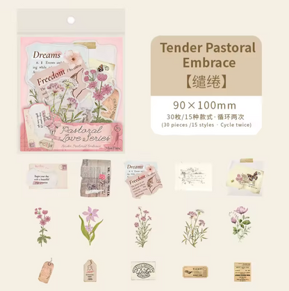30 Stickers Vintage Texto & Flores