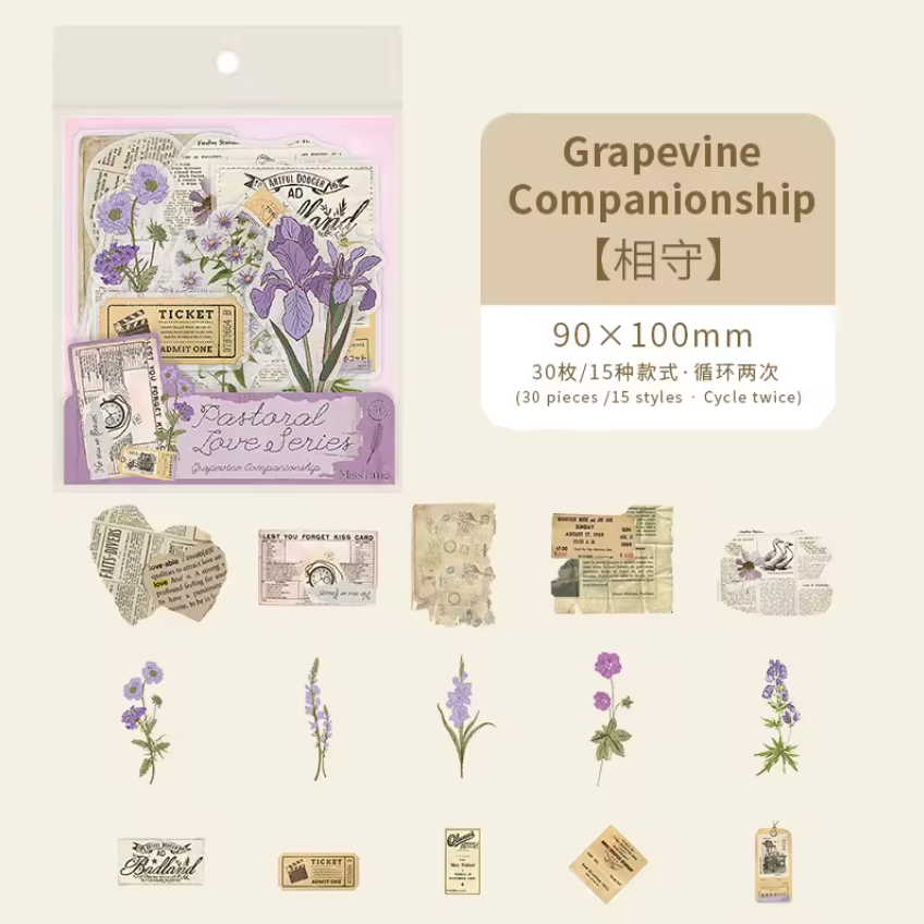 30 Stickers Vintage Texto & Flores