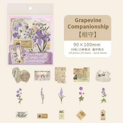 30 Stickers Vintage Texto & Flores