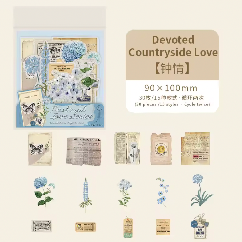 30 Stickers Vintage Texto & Flores