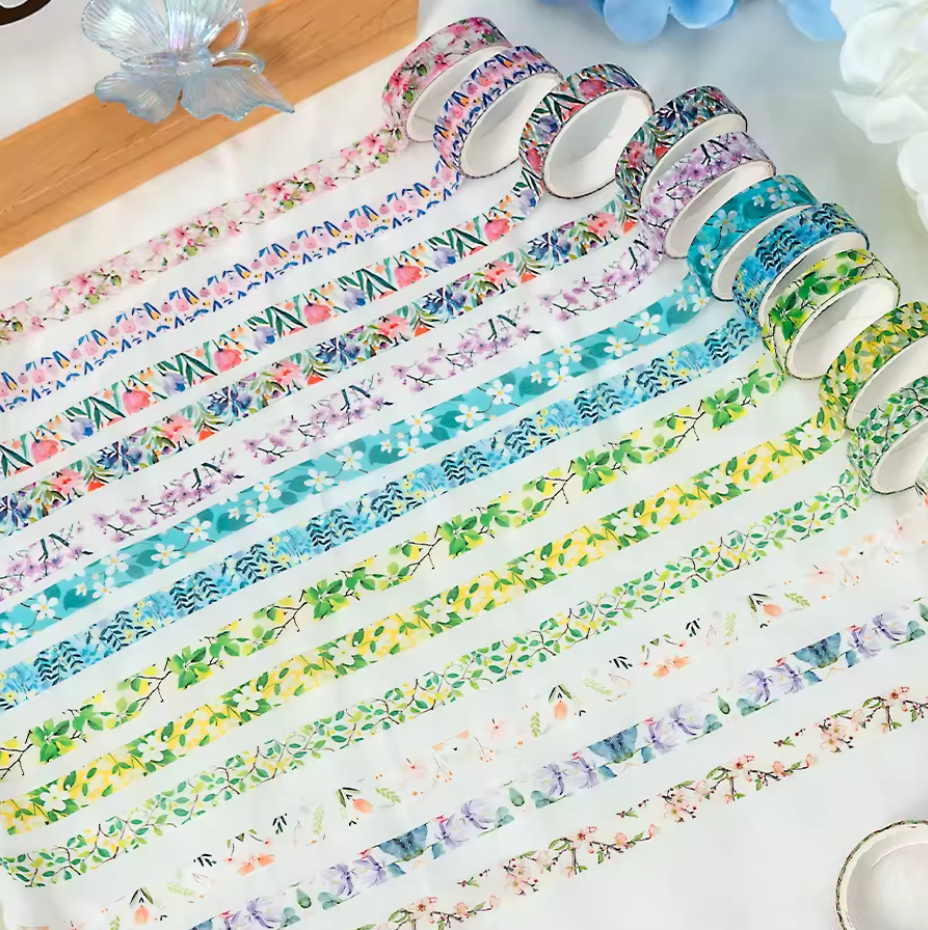 Cajita de 5 washi tapes delgados flores