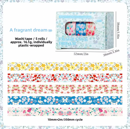 Cajita de 5 washi tapes delgados flores