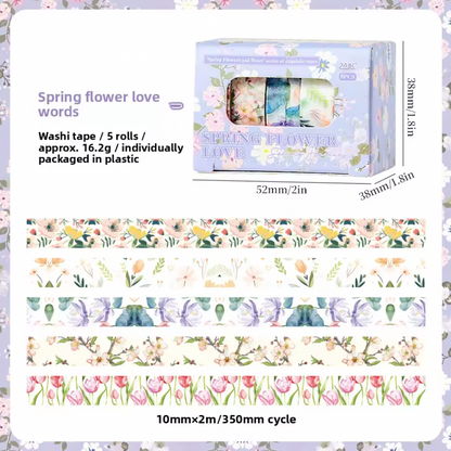 Cajita de 5 washi tapes delgados flores