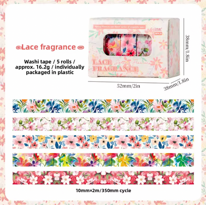 Cajita de 5 washi tapes delgados flores