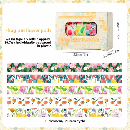 Cajita de 5 washi tapes delgados flores