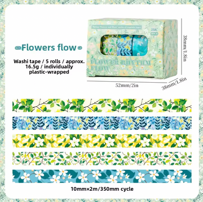 Cajita de 5 washi tapes delgados flores