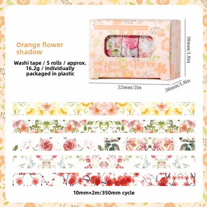 Cajita de 5 washi tapes delgados flores