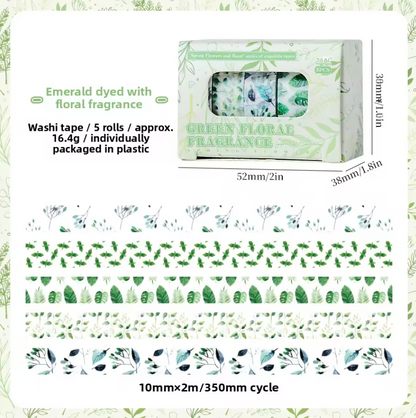 Cajita de 5 washi tapes delgados flores