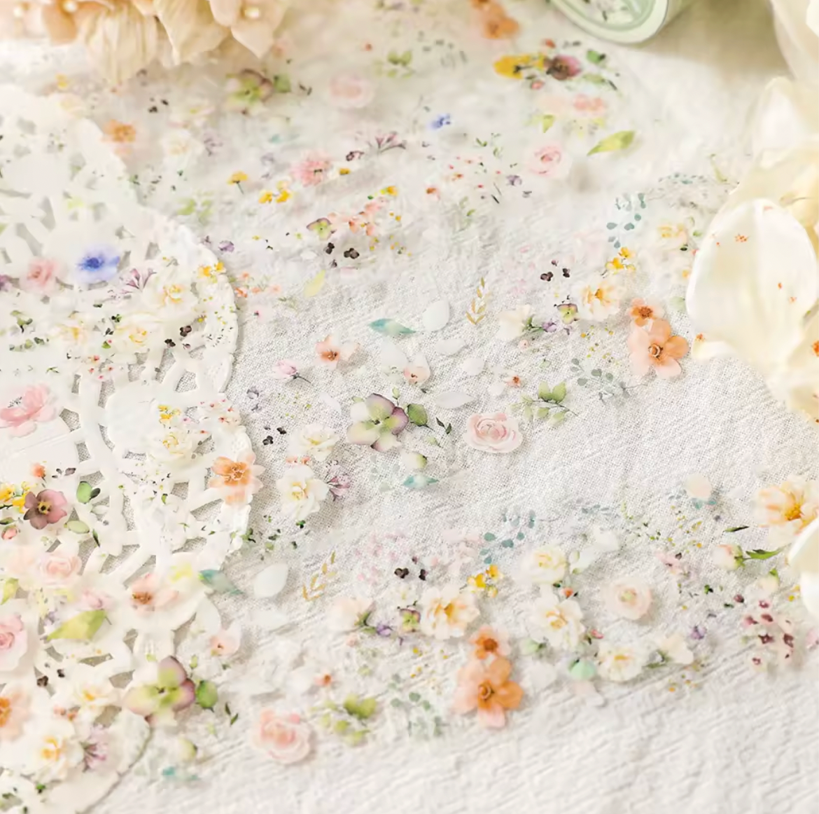 Washi Tape Ancho Transparente Flores