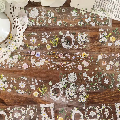 Washi Tape Ancho Transparente Flores