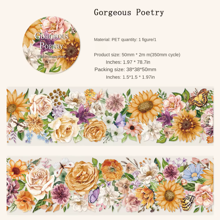 Washi Tape Ancho Flores del campo