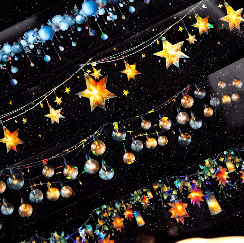 Washi Tape Ancho Luces Holografico