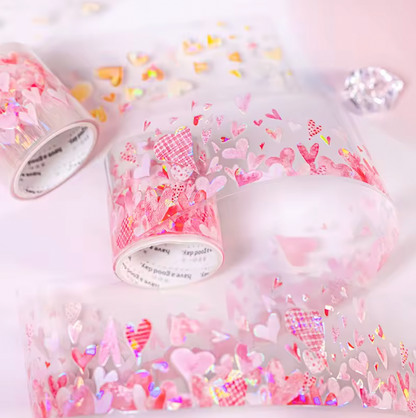 Washi Tape Ancho Corazones Holograficos