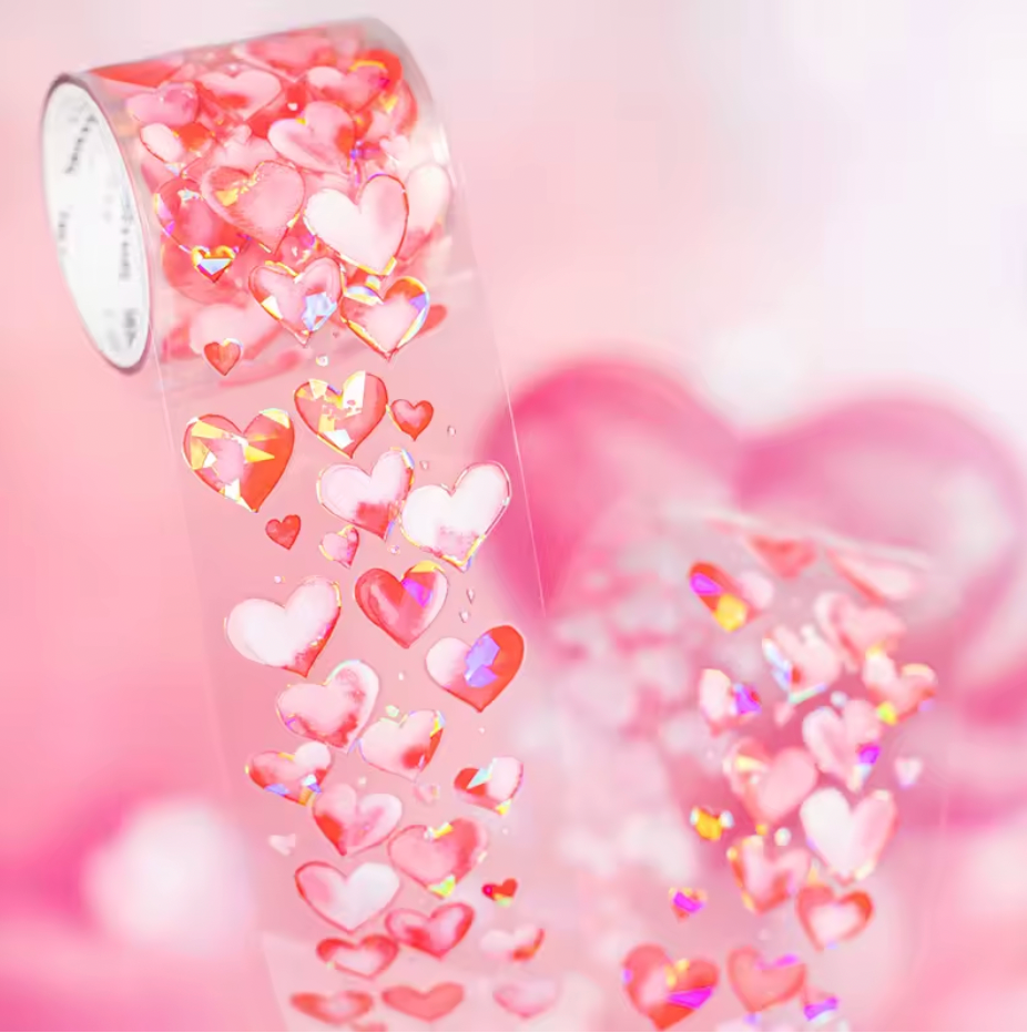 Washi Tape Ancho Corazones Holograficos