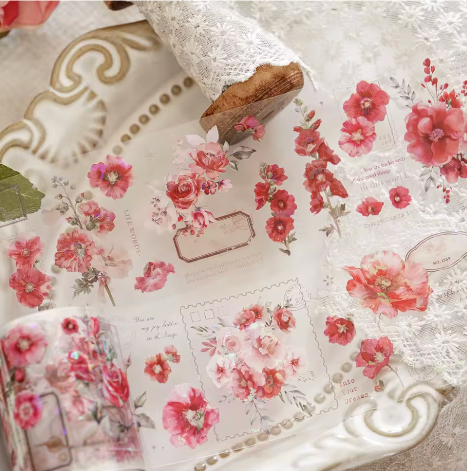 Washi Tape Transparente ancho Flores Holograficos