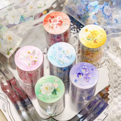 Washi Tape Transparente ancho Flores Holograficos