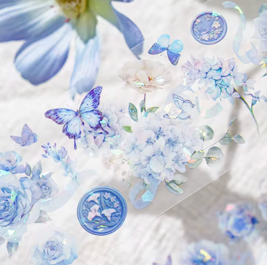 Washi Tape Transparente ancho Flores Holograficos