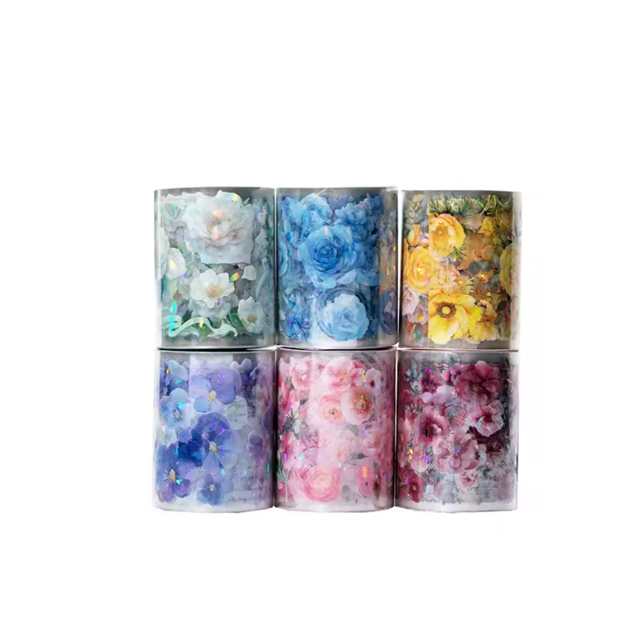 Washi Tape Transparente ancho Flores Holograficos