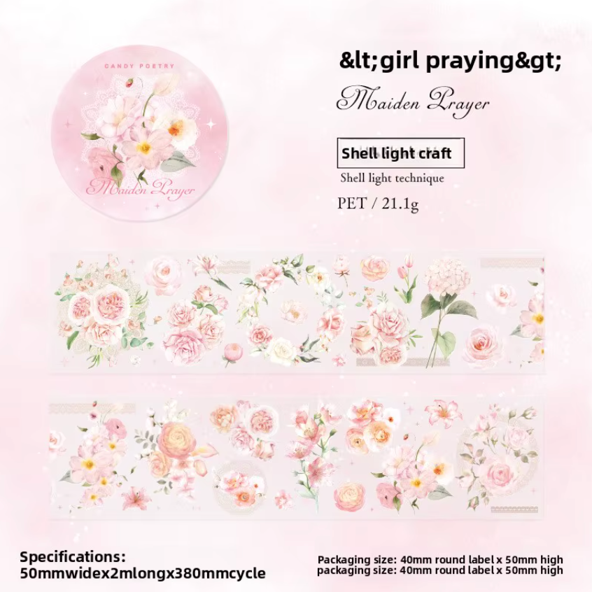 Washi Tape Transparente ancho Flores Holograficos