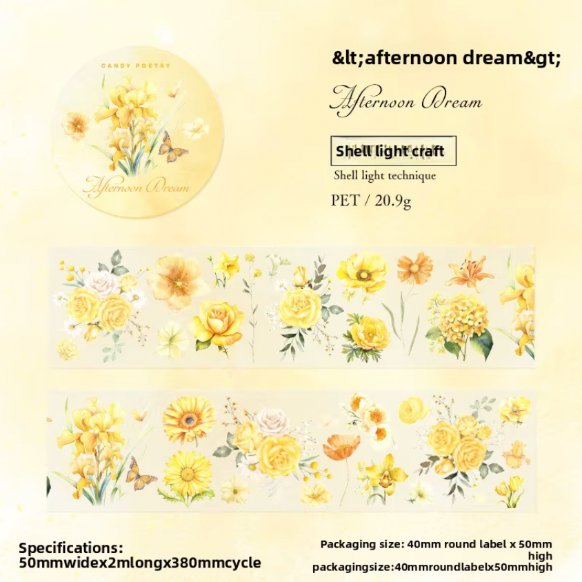 Washi Tape Transparente ancho Flores Holograficos