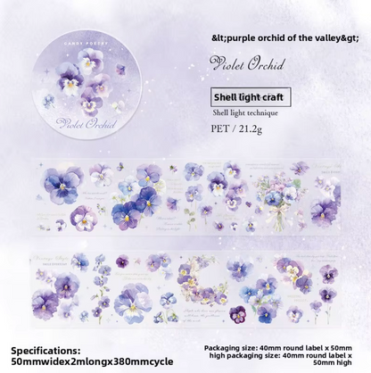 Washi Tape Transparente ancho Flores Holograficos