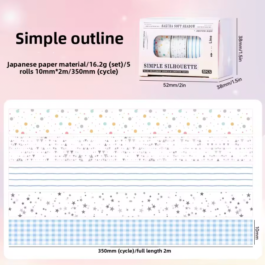 5 Rollos de Washi Tapes delgados
