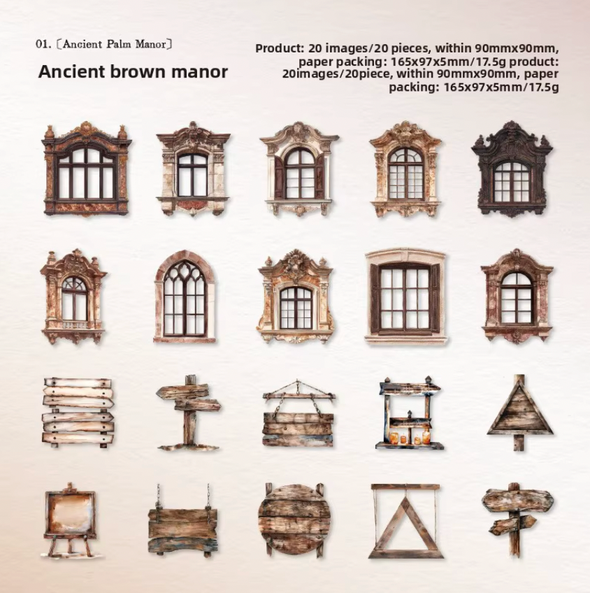 20 Cartulinas Vintage Puertas & ventanas