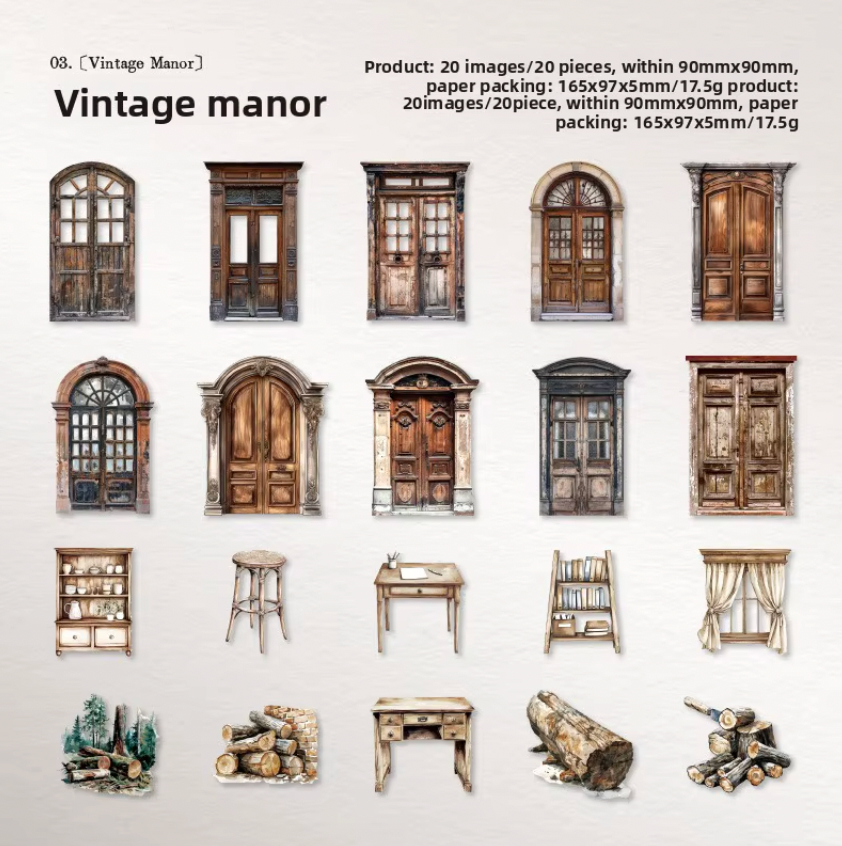 20 Cartulinas Vintage Puertas & ventanas