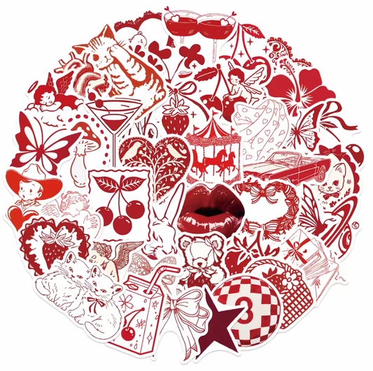 50 Stickers Vinil Love Red & White