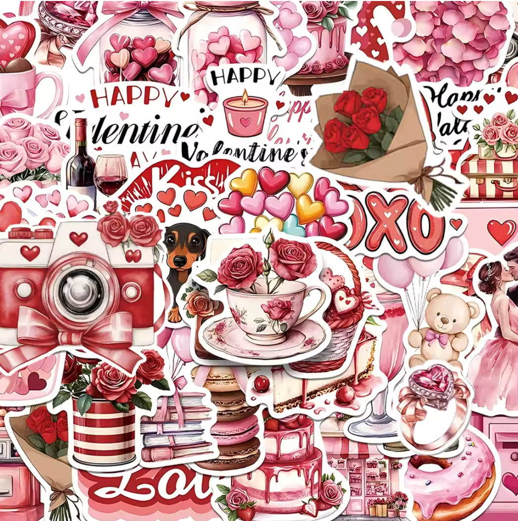 50 Stickers Vinil Happy Valentine