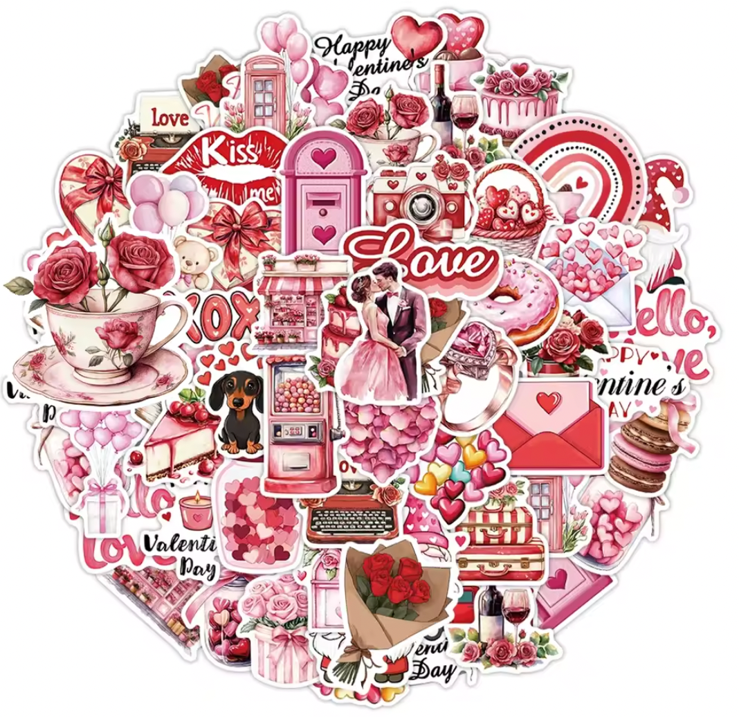 50 Stickers Vinil Happy Valentine