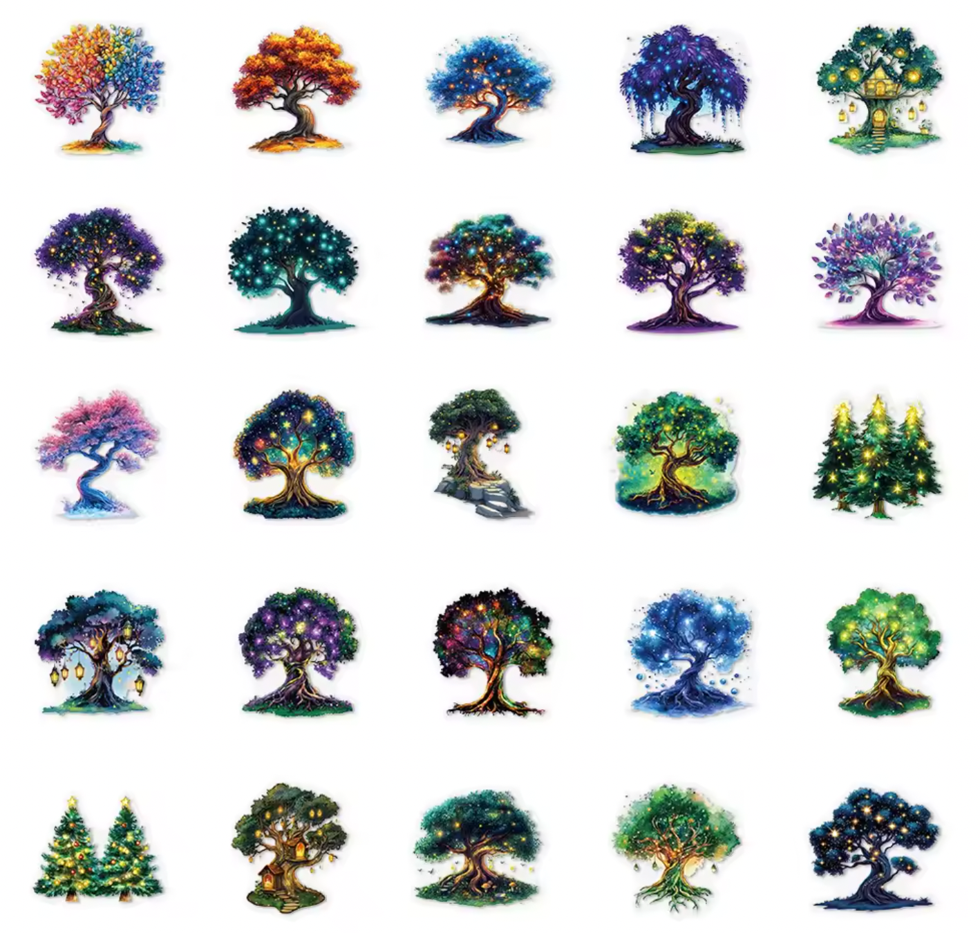 50 Stickers transparentes Arboles & Luces