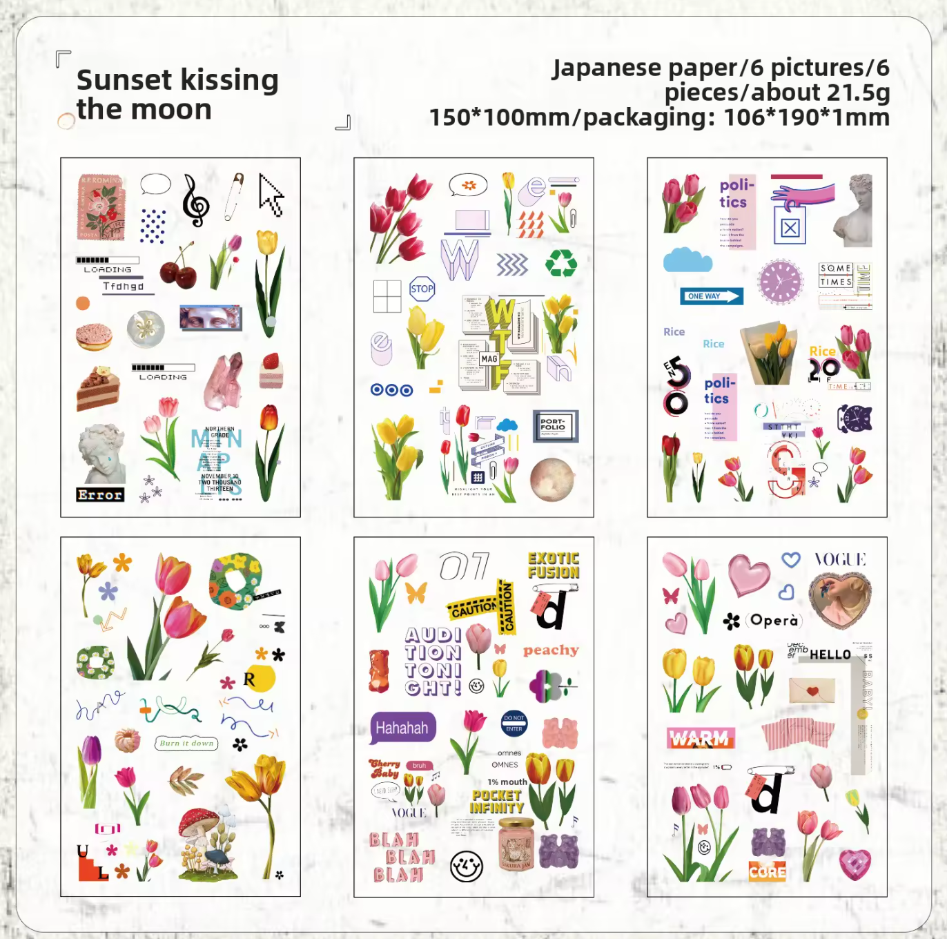 6 Hojas de Stickers Papel de arroz