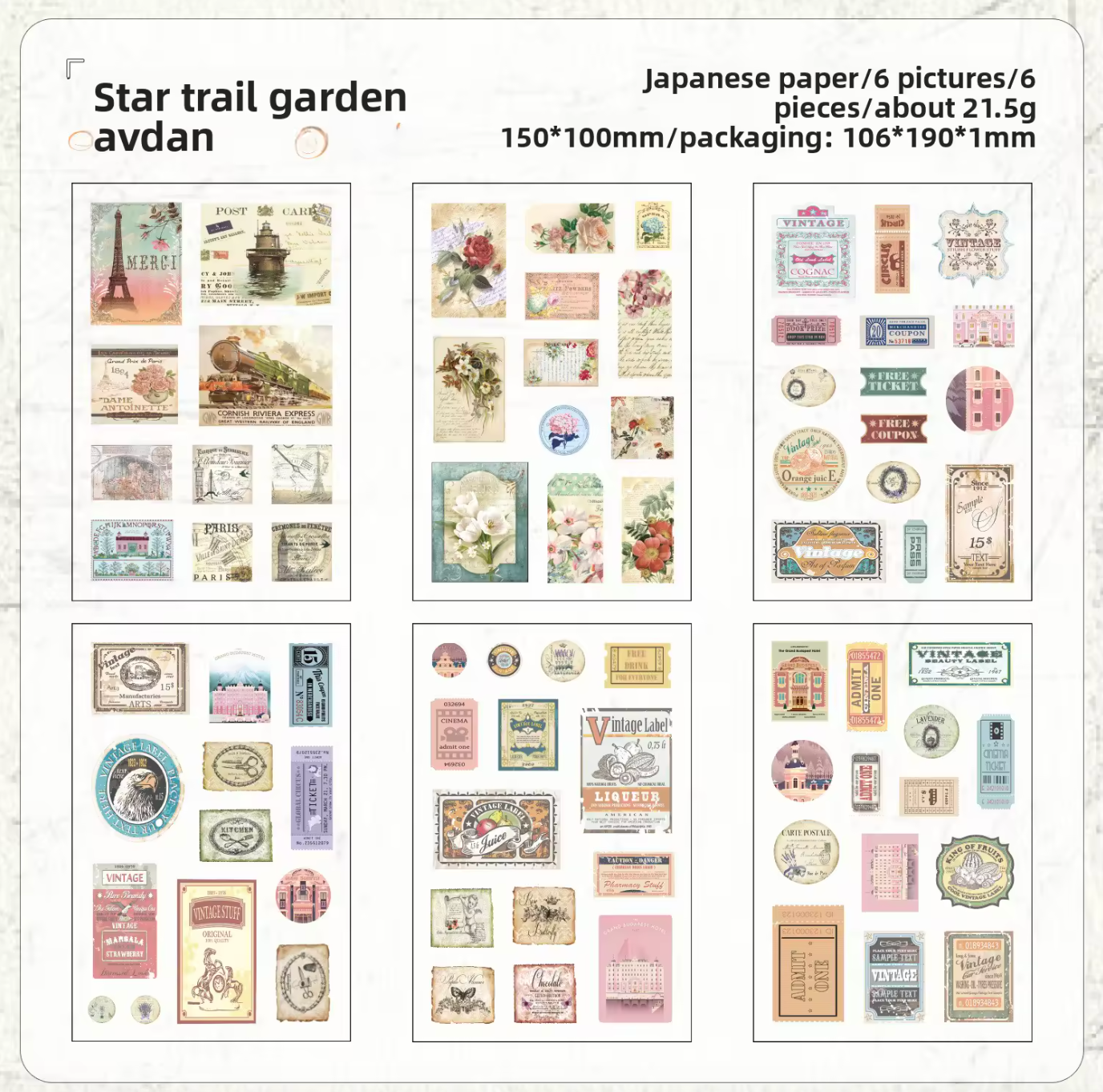 6 Hojas de Stickers Papel de arroz