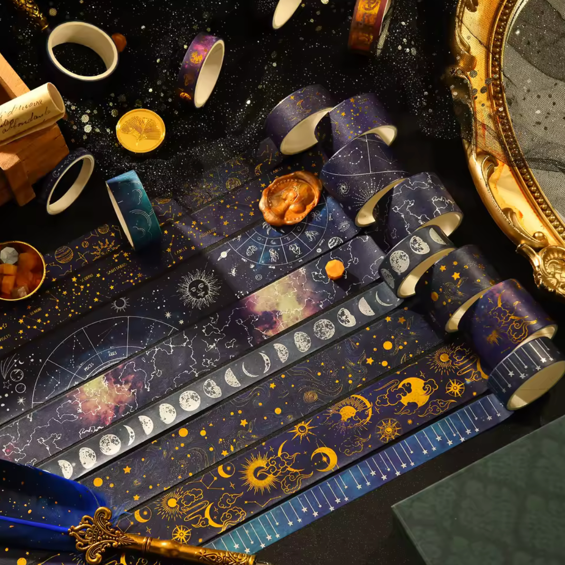 20 Washi Tapes con detalles dorados Universo & Galaxia