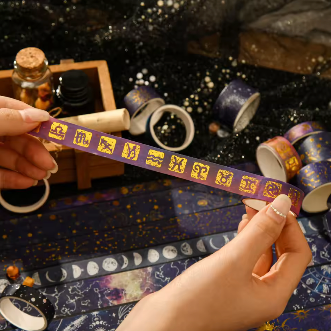 20 Washi Tapes con detalles dorados Universo & Galaxia