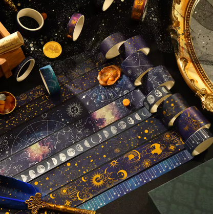 20 Washi Tapes con detalles dorados Universo & Galaxia