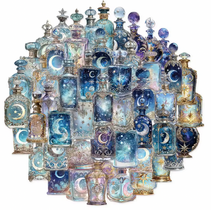 50 Stickers Transparentes Frascos Misticos