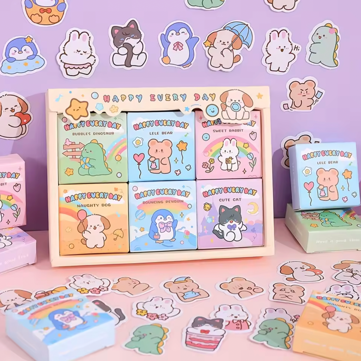 6 Cajitas de Stickers - 300 en total Happy Every Day