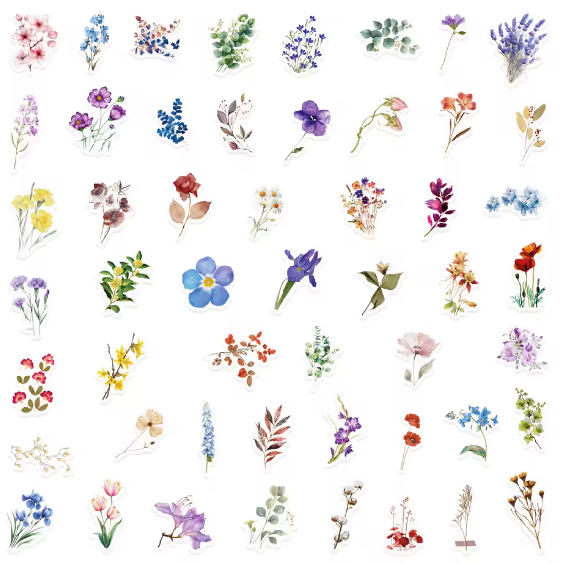 50 Stickers transaprentes Flores