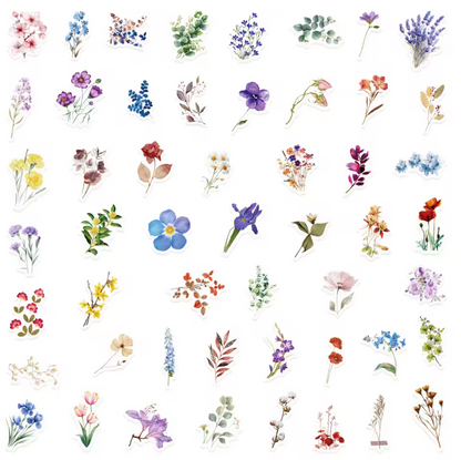 50 Stickers transaprentes Flores