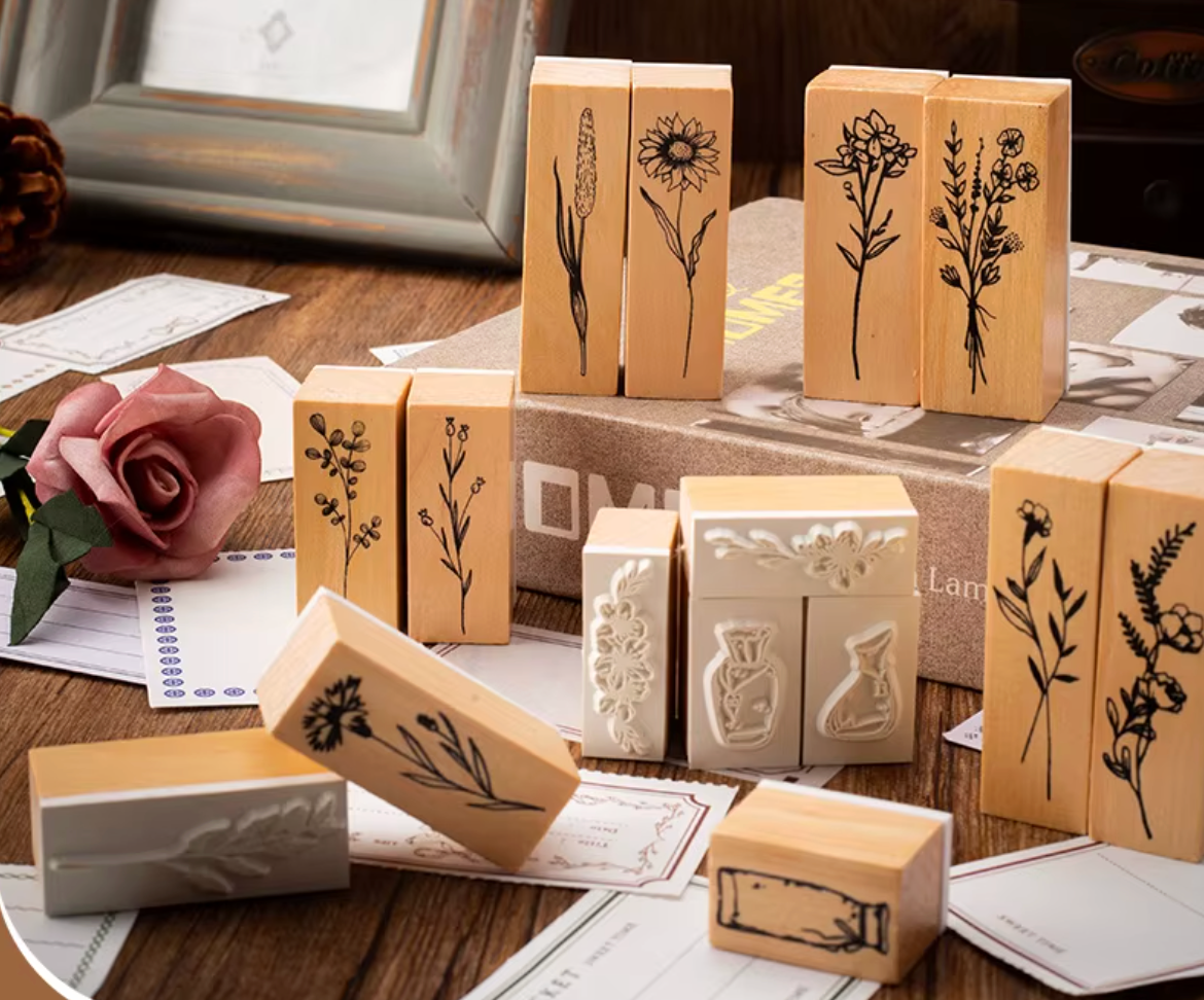 8 Sellos de madera Flores & Fascos