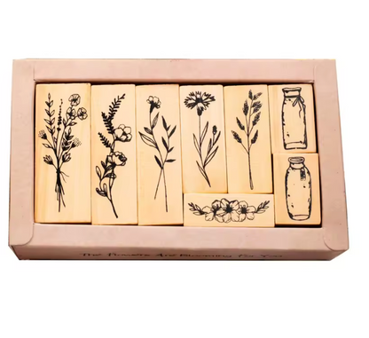 8 Sellos de madera Flores & Fascos
