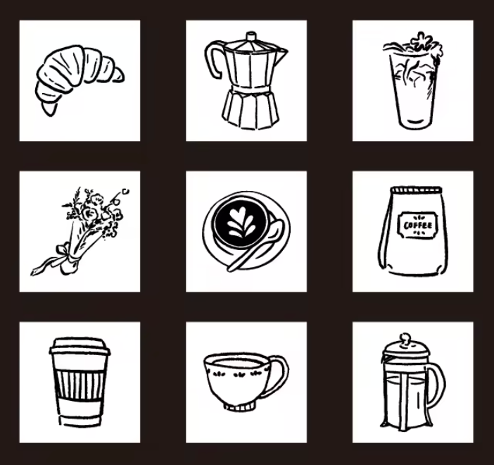 9 Sellos de madera Café, panes & flores