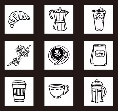 9 Sellos de madera Café, panes & flores