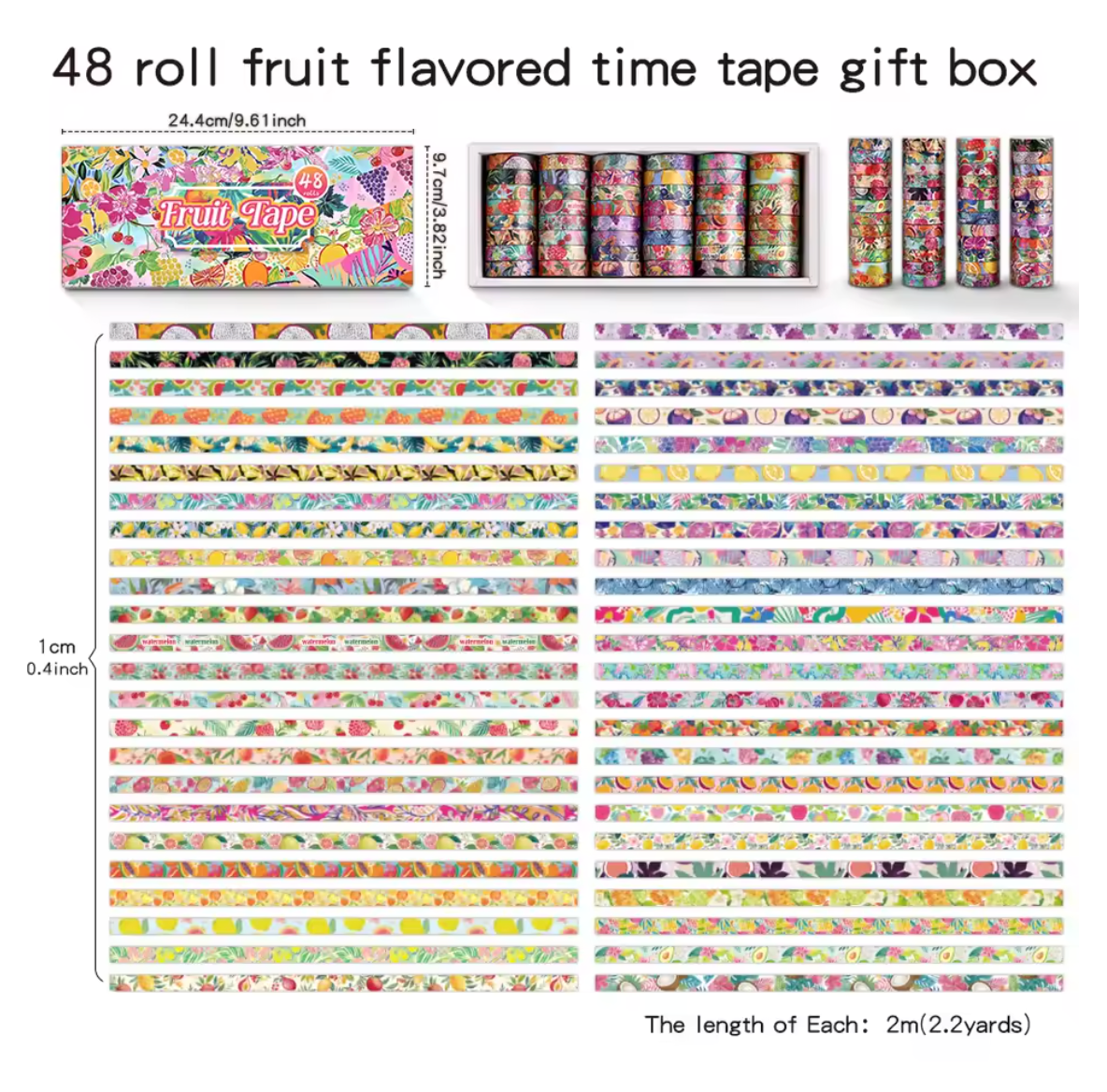 48 Washi Tapes delgados Frutas