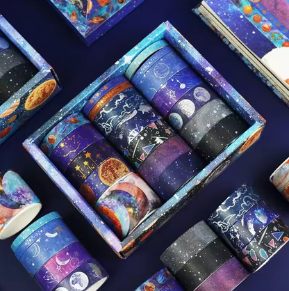 19 Washi tapes Lunas & universo foil dorado & plateado