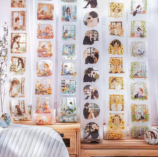 Rollo de stickers Monitas & ventanas