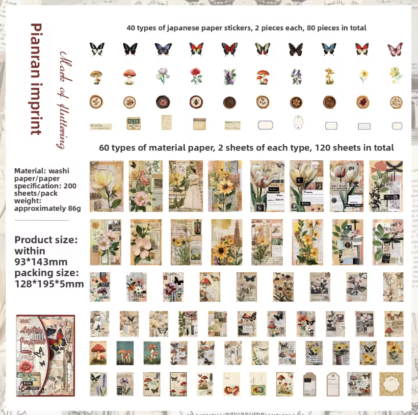 Kit de 200 piezas, papeles, recortes & stickers